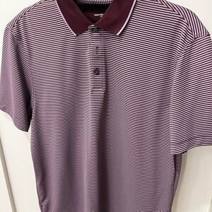 Van Heusen Men's Polo Shirt - Maroon and White Stripes